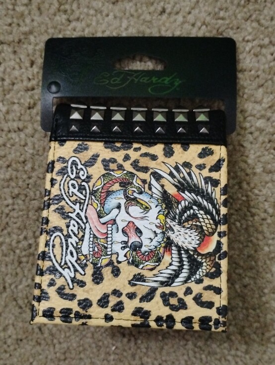 Ed Hardy Other - Ed Hardy Studded Cheetah Print Skull & Eagle Bifold Wallet
